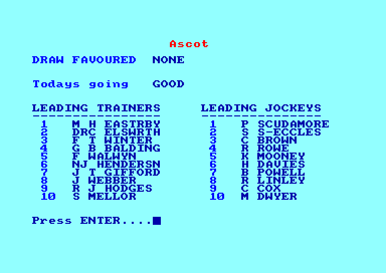 screenshot of the Amstrad CPC game Coursewinner v3+ by GameBase CPC