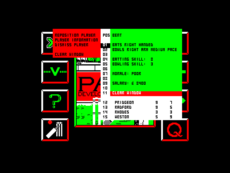 screenshot of the Amstrad CPC game Cricket captain by GameBase CPC