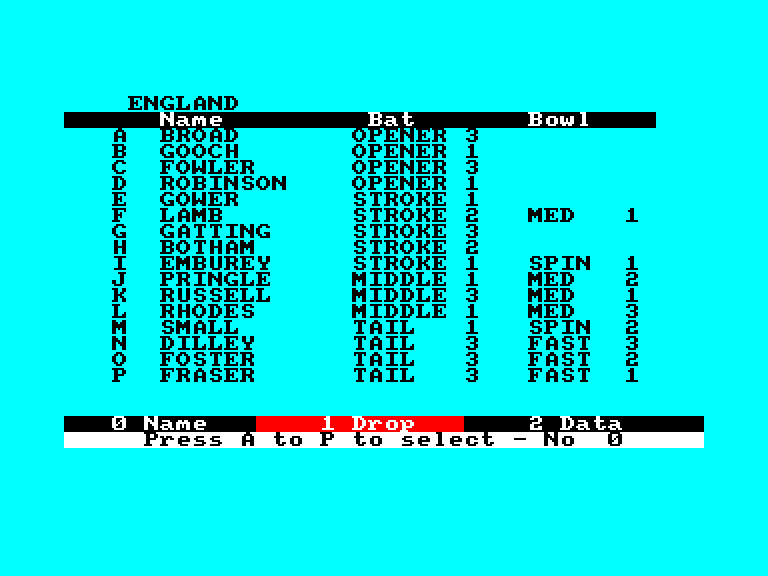 screenshot of the Amstrad CPC game Cricket master by GameBase CPC