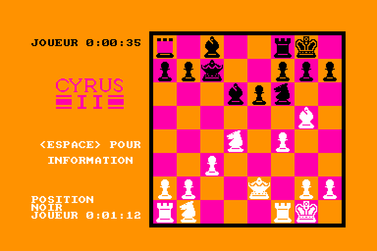 screenshot of the Amstrad CPC game Cyrus II Chess by GameBase CPC