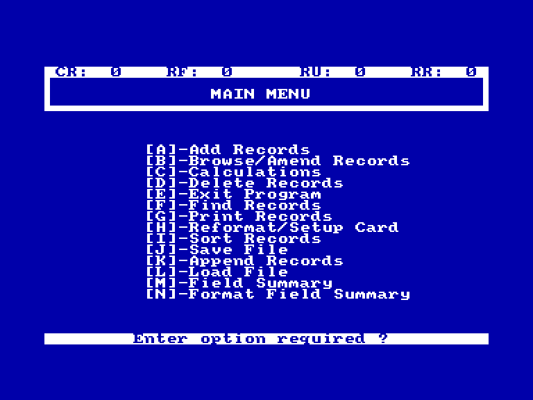 screenshot of the Amstrad CPC game Database by GameBase CPC