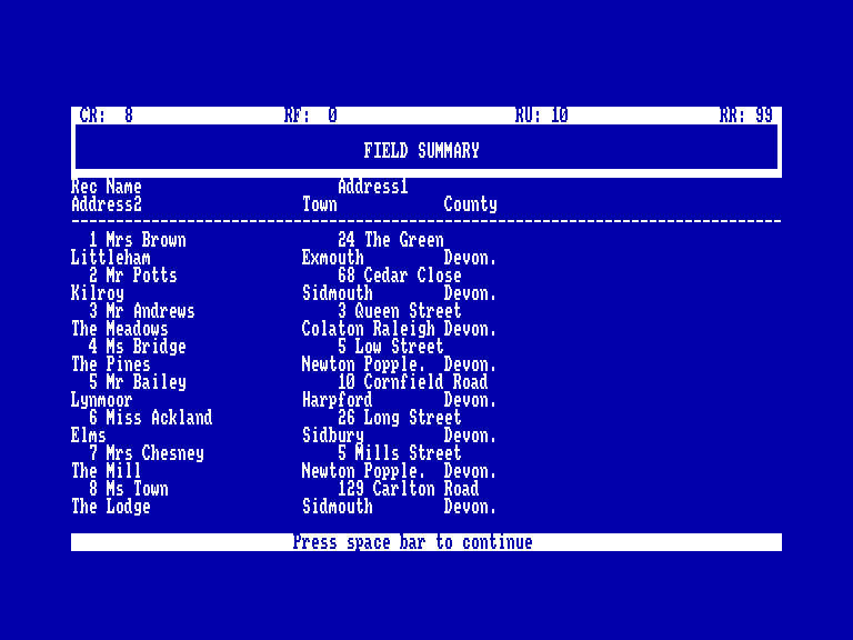 screenshot of the Amstrad CPC game Database by GameBase CPC
