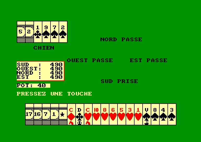 screenshot of the Amstrad CPC game Defi au tarot by GameBase CPC