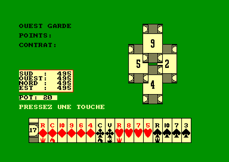 screenshot of the Amstrad CPC game Defi au tarot by GameBase CPC