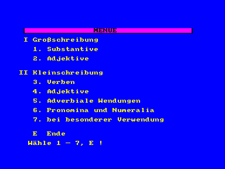 screenshot of the Amstrad CPC game Deutsch-Stunde 1 (die) by GameBase CPC