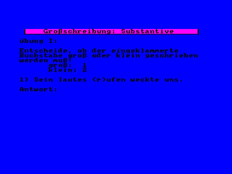 screenshot of the Amstrad CPC game Deutsch-Stunde 1 (die) by GameBase CPC