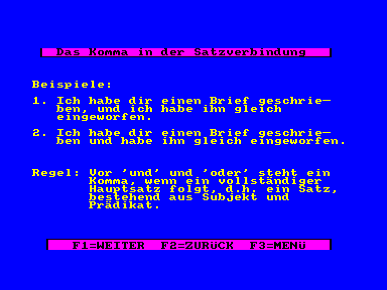 screenshot of the Amstrad CPC game Deutsch-Stunde 2 (die) by GameBase CPC