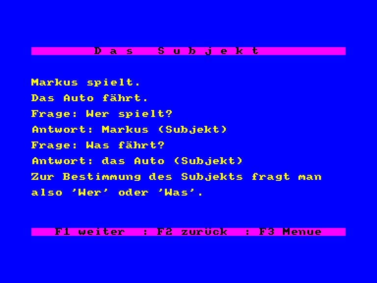 screenshot of the Amstrad CPC game Deutsch-Stunde 3 (die) by GameBase CPC