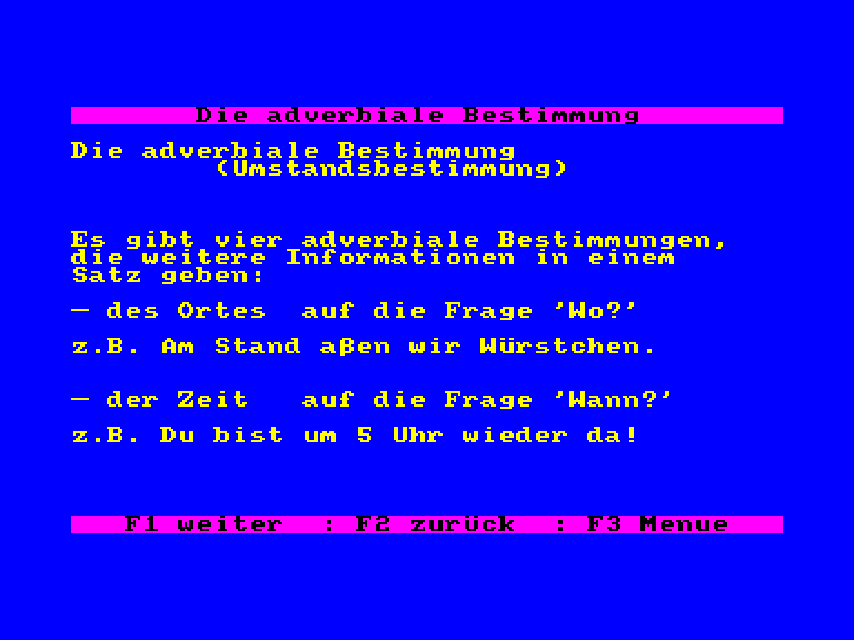 screenshot of the Amstrad CPC game Deutsch-Stunde 3 (die) by GameBase CPC