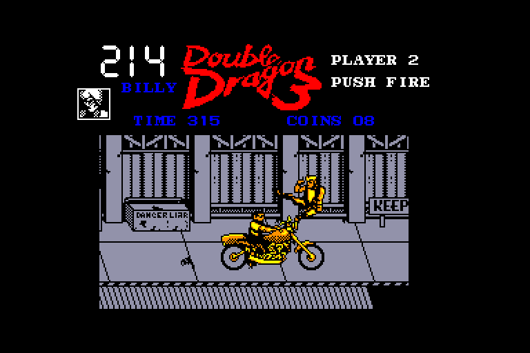 screenshot of the Amstrad CPC game Double Dragon III - The Rosetta Stone by GameBase CPC