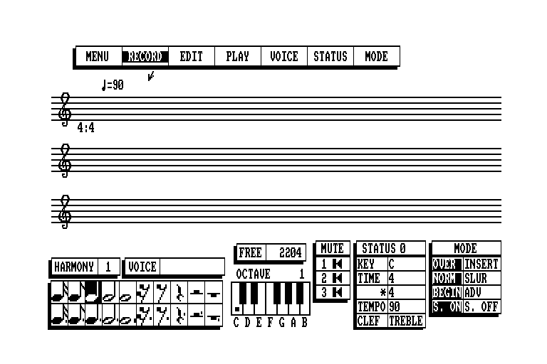 screenshot of the Amstrad CPC game E.M.U. - Electronic Music Utility by GameBase CPC