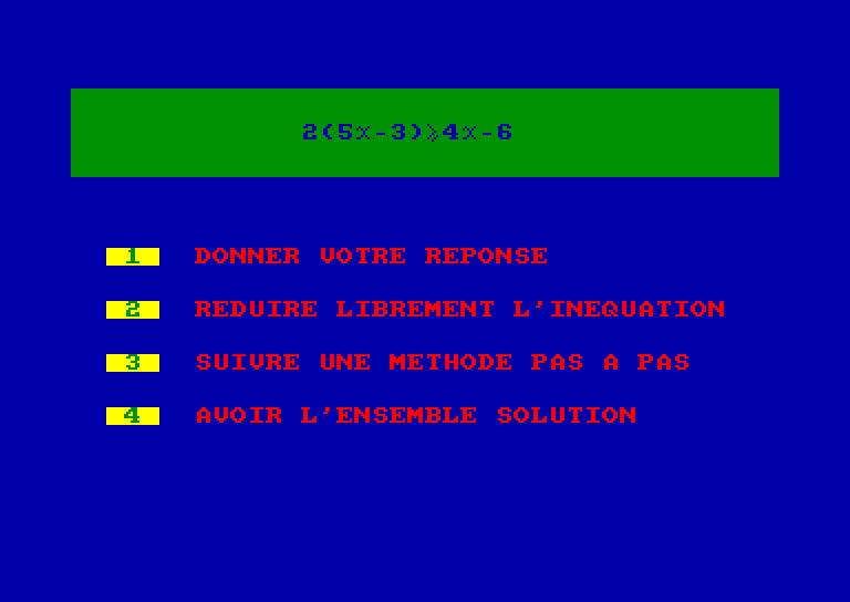 screenshot of the Amstrad CPC game Equations - Inequations by GameBase CPC