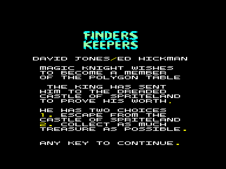 screenshot of the Amstrad CPC game Finders Keepers by GameBase CPC