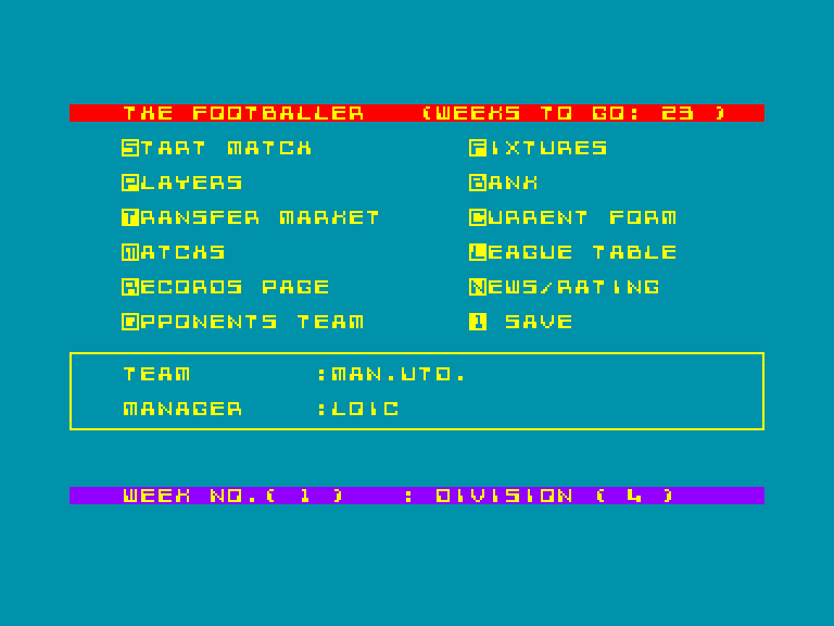 screenshot of the Amstrad CPC game Footballer (the) by GameBase CPC