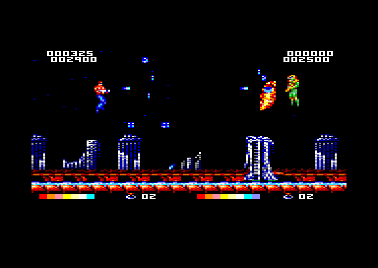 screenshot of the Amstrad CPC game Forgotten worlds by GameBase CPC