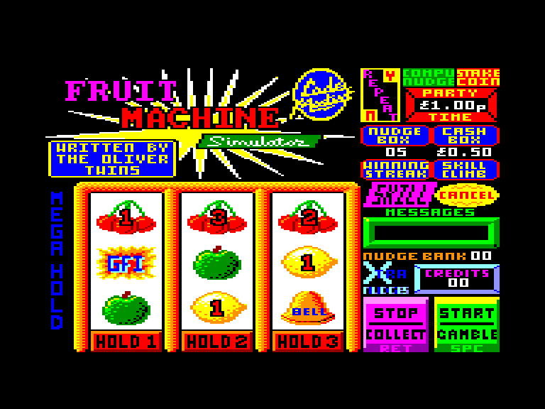 screenshot of the Amstrad CPC game Fruit Machine Simulator by GameBase CPC