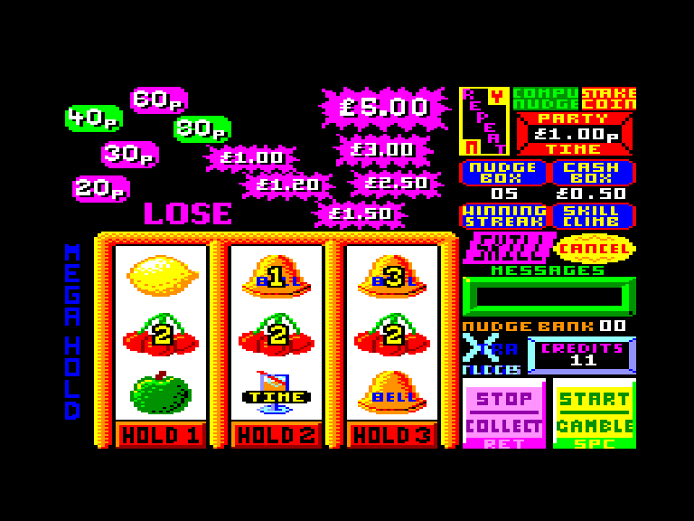 screenshot of the Amstrad CPC game Fruit Machine Simulator by GameBase CPC
