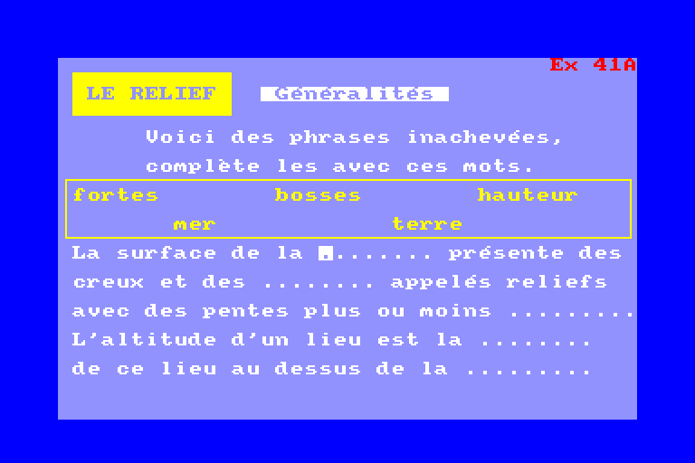 screenshot of the Amstrad CPC game Geographie en Primaire by GameBase CPC