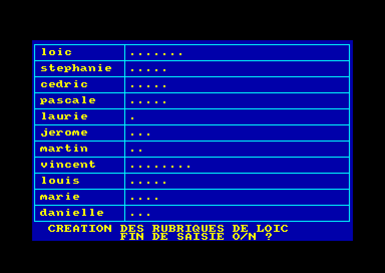 screenshot of the Amstrad CPC game Gestion de Fichier by GameBase CPC