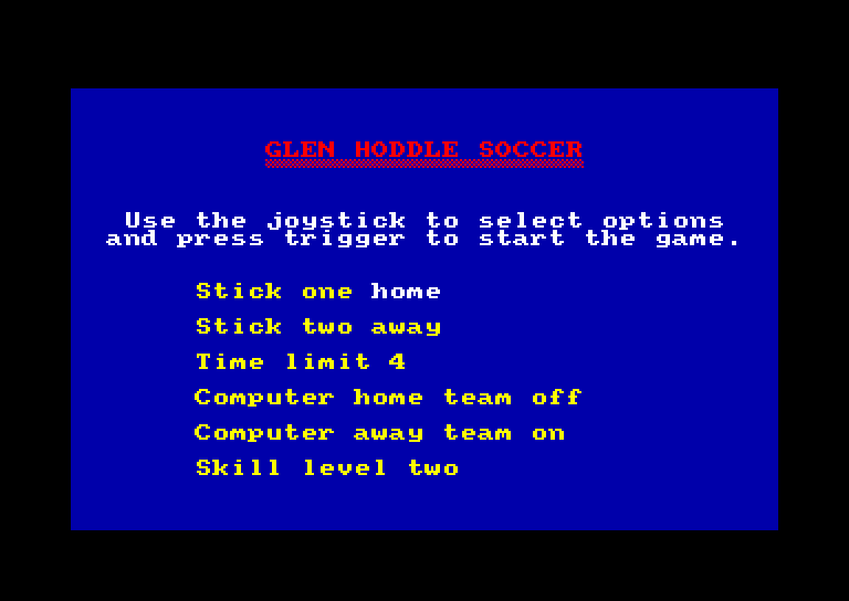 screenshot of the Amstrad CPC game Glen hoddle soccer by GameBase CPC