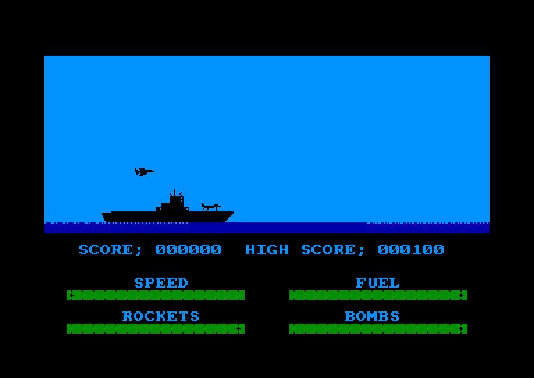 screenshot of the Amstrad CPC game Harrier Attack by GameBase CPC