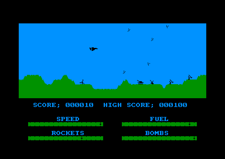 screenshot of the Amstrad CPC game Harrier Attack by GameBase CPC