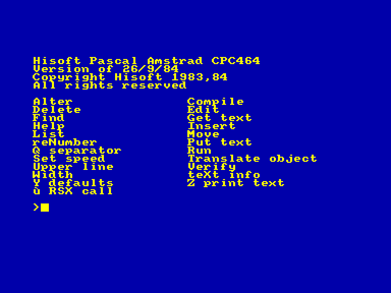 screenshot of the Amstrad CPC game Hisoft Pascal by GameBase CPC