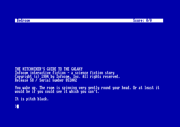 screenshot of the Amstrad CPC game Hitchhiker's Guide to the Galaxy (the) by GameBase CPC