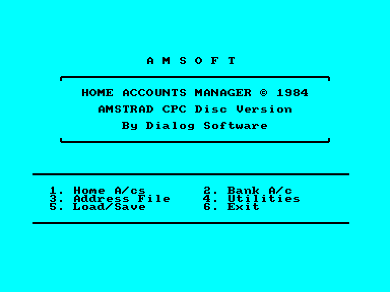 screenshot of the Amstrad CPC game Home Accounts Manager by GameBase CPC