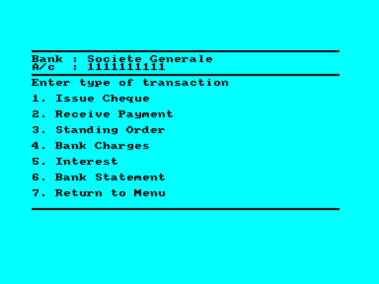 screenshot of the Amstrad CPC game Home Accounts Manager by GameBase CPC