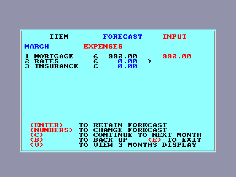 screenshot of the Amstrad CPC game Home Budget by GameBase CPC