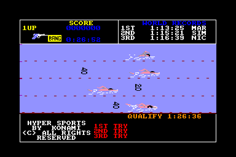 screenshot of the Amstrad CPC game Hyper sports by GameBase CPC