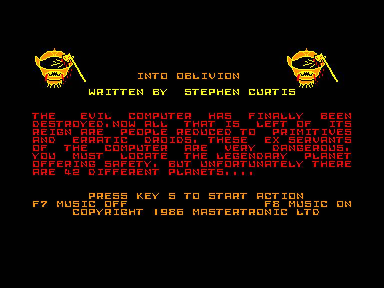 screenshot of the Amstrad CPC game Into oblivion by GameBase CPC