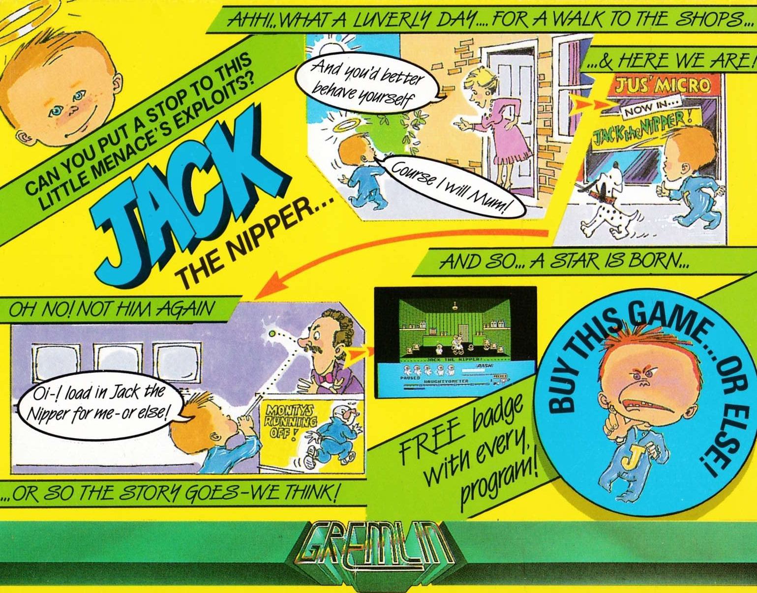 screenshot of the Amstrad CPC game Jack the Nipper by GameBase CPC
