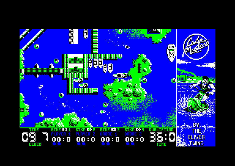 screenshot of the Amstrad CPC game Jet bike simulator by GameBase CPC