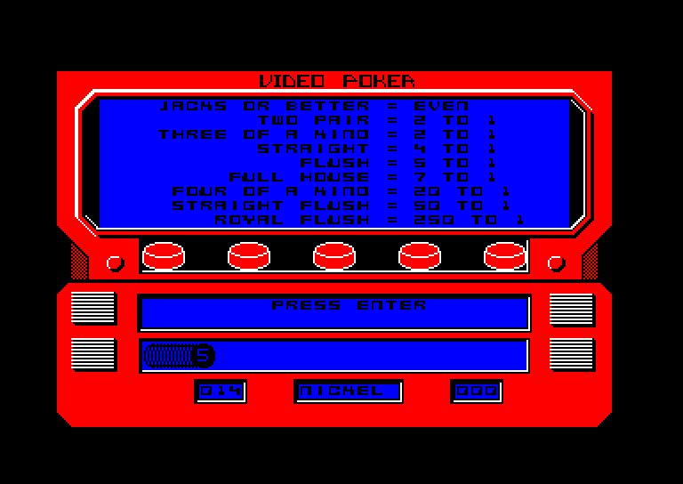screenshot of the Amstrad CPC game Las Vegas video Poker by GameBase CPC