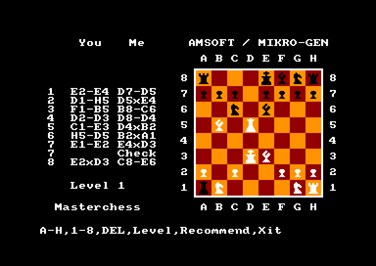 screenshot of the Amstrad CPC game Master chess by GameBase CPC