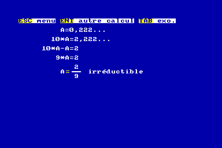 screenshot of the Amstrad CPC game Maths 6eme 5eme by GameBase CPC