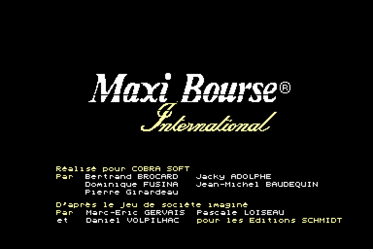 screenshot of the Amstrad CPC game Maxi Bourse International by GameBase CPC
