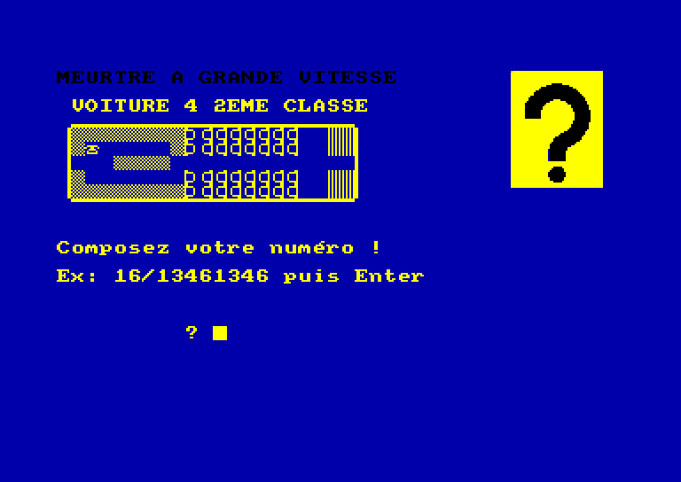 screenshot of the Amstrad CPC game Meurtre a grande vitesse by GameBase CPC