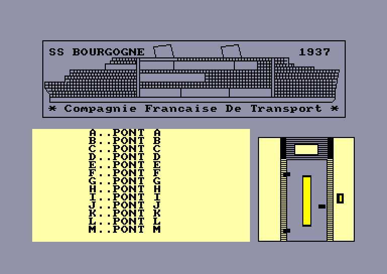 screenshot of the Amstrad CPC game Meurtres sur l'Atlantique by GameBase CPC