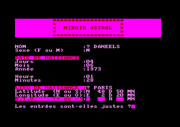 screenshot of the Amstrad CPC game Miroir astral by GameBase CPC