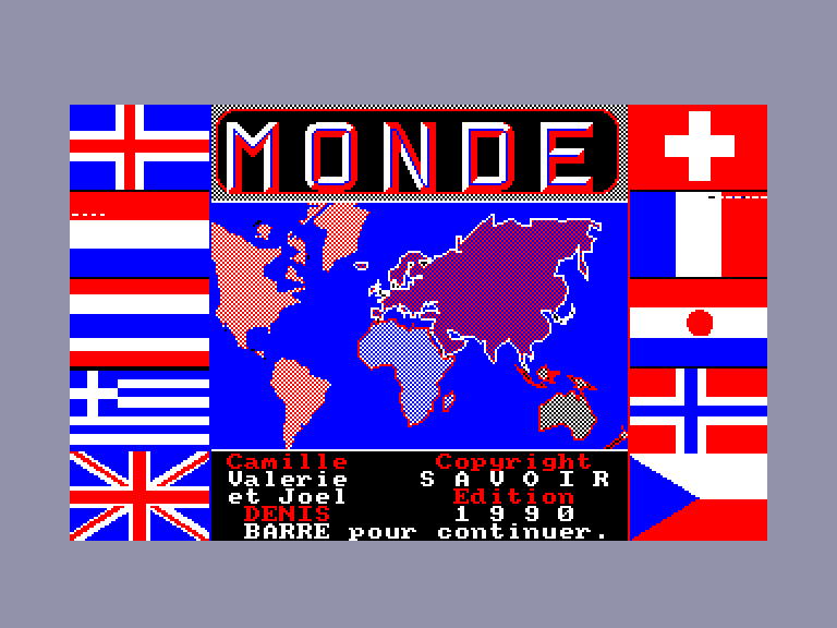 screenshot of the Amstrad CPC game Géographe - monde (le) by GameBase CPC