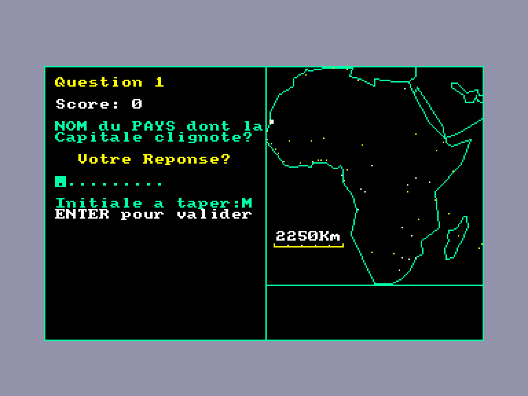 screenshot of the Amstrad CPC game Géographe - monde (le) by GameBase CPC