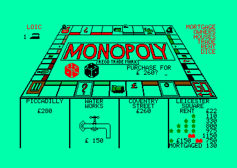 screenshot of the Amstrad CPC game Monopoly by GameBase CPC