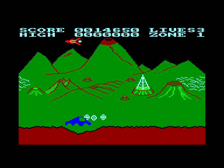 screenshot of the Amstrad CPC game Moon buggy by GameBase CPC