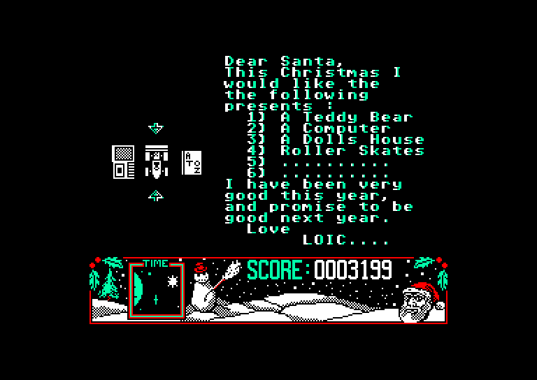 screenshot of the Amstrad CPC game Official Father Christmas Game (the) by GameBase CPC