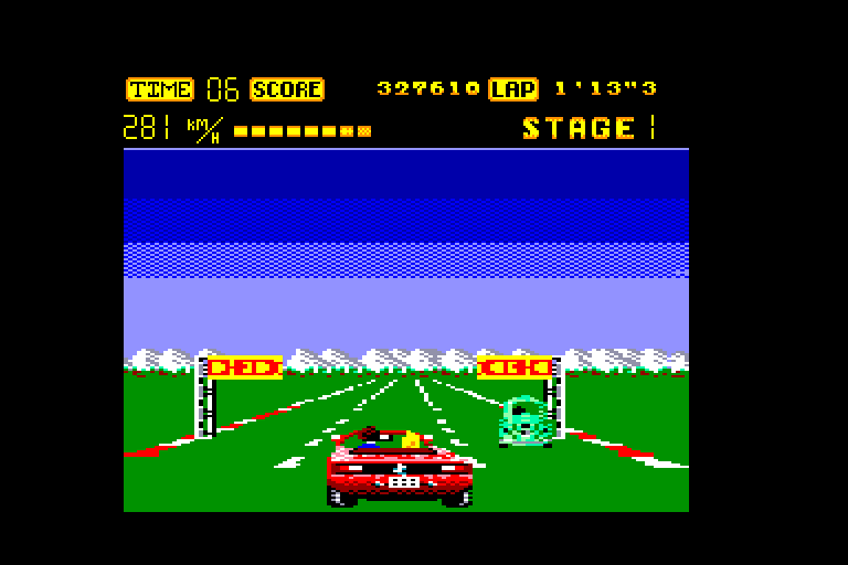 screenshot of the Amstrad CPC game Out Run by GameBase CPC