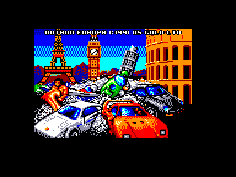 screenshot of the Amstrad CPC game Out Run Europa by GameBase CPC