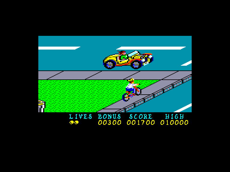 screenshot of the Amstrad CPC game Paperboy by GameBase CPC